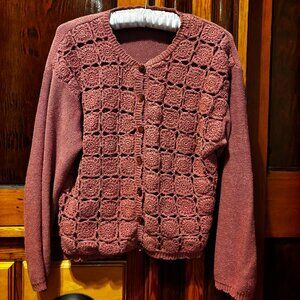 Tisbury Bay by Northern Isles Dusty Pink Crocheted Button Down Cardigan Size S